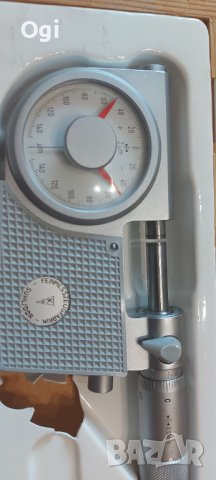 Микрометър 0-25мм със микронен часовник 2микрона KS, снимка 3 - Шублери - 38031953