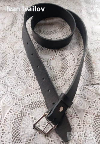 Черен мъжки колан – ЕСТЕСТВЕНА КОЖА – Ръчна изработка (До 135 см), снимка 3 - Колани - 54122272