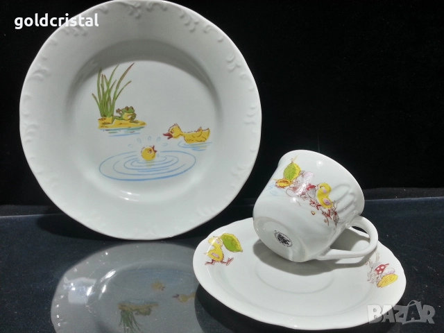 Стар български порцелан детски комплект за хранене , снимка 2 - Антикварни и старинни предмети - 52744256