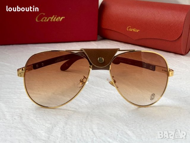 Cartier 2023 мъжки слънчеви очила с кожа и дътвени дръжки , снимка 5 - Слънчеви и диоптрични очила - 42796056