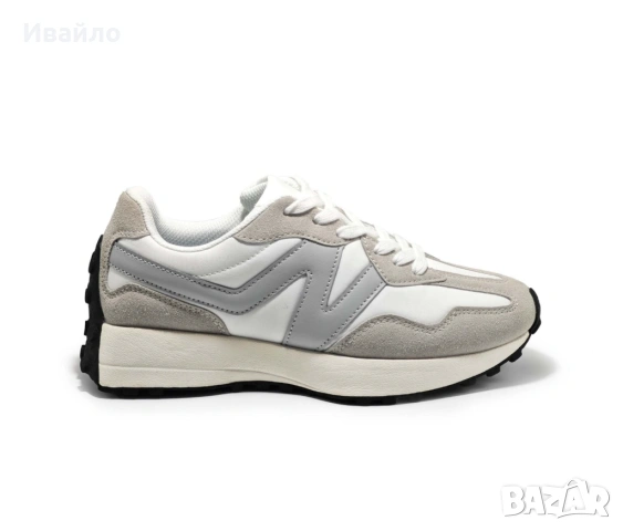 Дамски маратонки в бяло и сиво с платформа