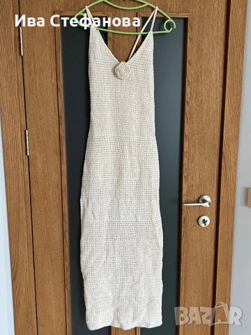 Нова фабрично плетиво дълга елегантна бежова екрю рокля 3D 3Д цвете