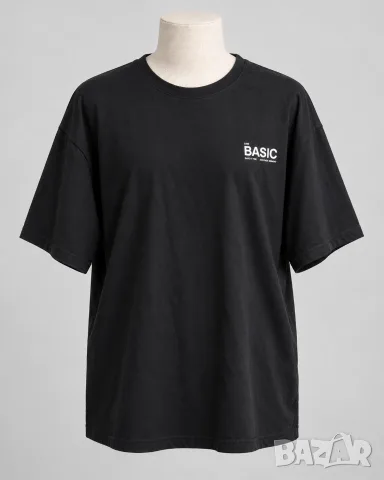 BASIC – черна oversize тениска с принт отпред и отзад