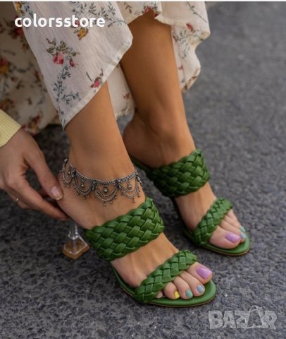 Чехли на ток - зелени - 358, снимка 2 - Чехли - 31609900