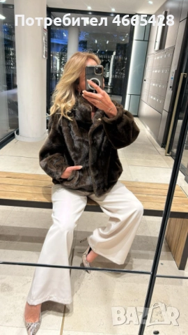 Късо дамско палто с изкуствен косъм, снимка 7 - Палта, манта - 52597703