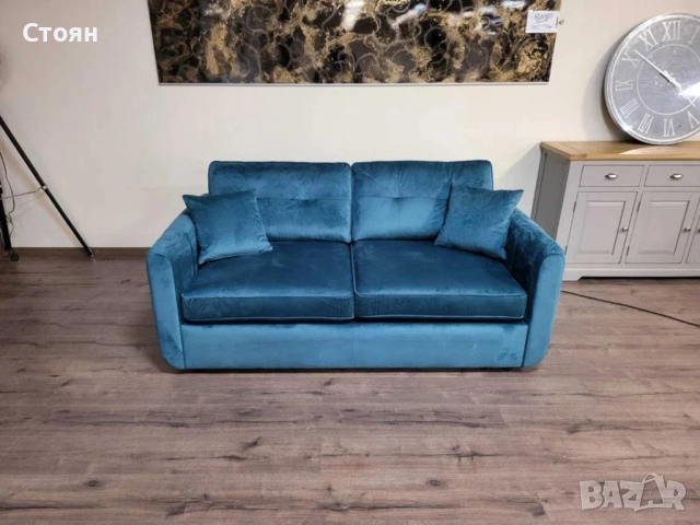 Син диван от плат с функция сън голяма двойка