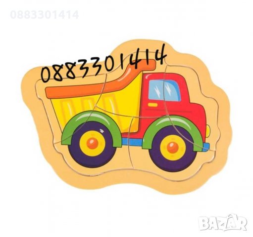 Дървен пъзел самолет, камион, динозавър, куче и котка , снимка 3 - Образователни игри - 30766889