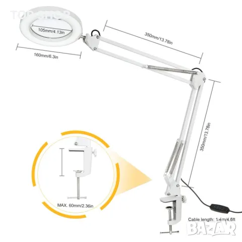 Увеличителна LED настолна лампа 8X лупа 3 цветни режима лампа за маникюр ноктопластика козметична, снимка 7 - Продукти за маникюр - 48938392