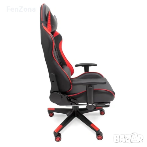 Ергономичен геймърски стол с функция за масаж и подложка за крака - червен, снимка 9 - Столове - 54096544