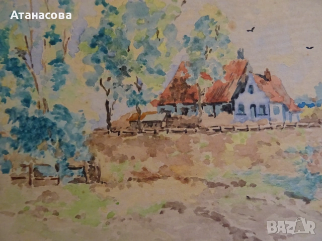 АТАНАС ЛОЛОВ картина "Пейзаж" акварел 1955 г #1, снимка 4 - Картини - 54285607