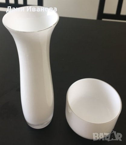 Стъклени ваза и купа - млечно бели, снимка 8 - Вази - 39804832