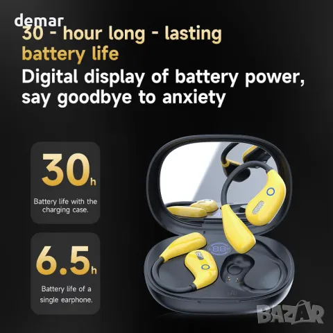 Отворени слушалки Bluetooth 5.4 безжични, с костна проводимост, LED дисплей, калъф за зареждане, снимка 4 - Безжични слушалки - 49879530