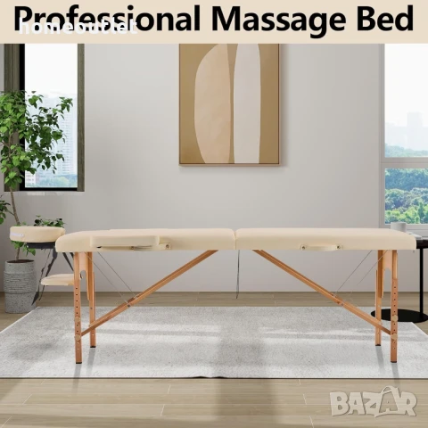 ПРОМОЦИЯ Преносимо масажно легло от букова дървесина с регулируема височина YOUNIKE YNK-60-W2-CREAM, снимка 2 - Спални и легла - 51039182
