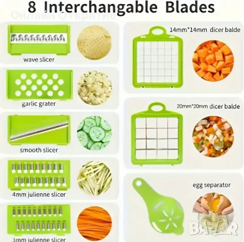 Многофункционален кухненски чопер 14-в-1 с контейнер и сменяеми остриета, снимка 2 - Други - 50176302