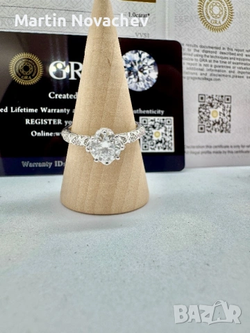 Сребърен пръстен с мойсанит (Диамант) 1 карат, снимка 3 - Пръстени - 54062575