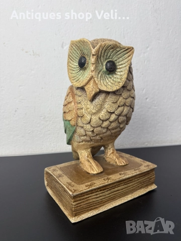 Дървена статуетка бухал върху книга №7430 , снимка 2 - Антикварни и старинни предмети - 51940487