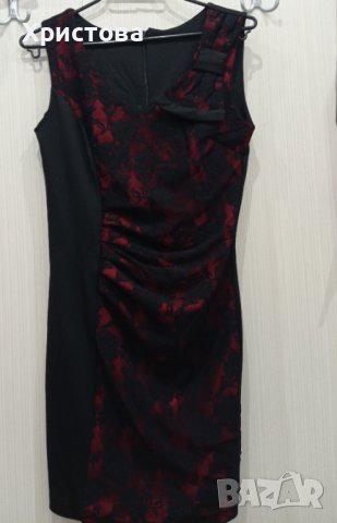 Официална дамска рокля в черно и червено, без ръкави