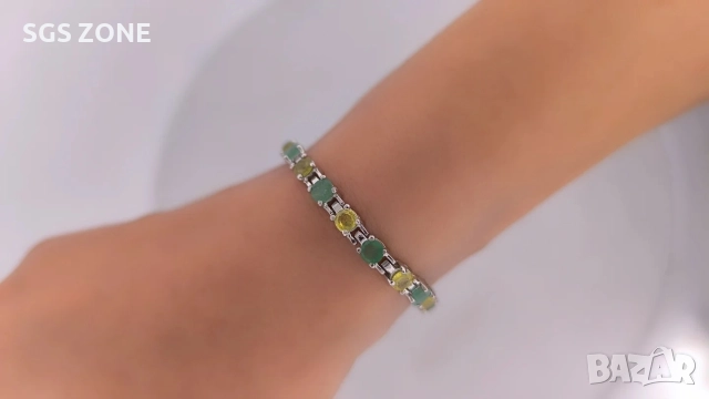 Сребърна гривна с изумруди и жълти сапфири, снимка 5 - Гривни - 52560797