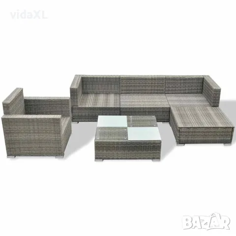 vidaXL Градински комплект с възглавници, 6 части, сив полиратан, снимка 4 - Градински мебели, декорация  - 56147553
