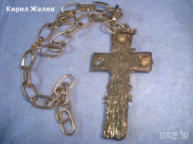 МОДНО РОКЕРСКО ЗЛАТИСТО КРИСТАЛНО АРТ КРЪСТЧЕ със СИНДЖИРЧЕ 27516, снимка 5 - Колиета, медальони, синджири - 36902626