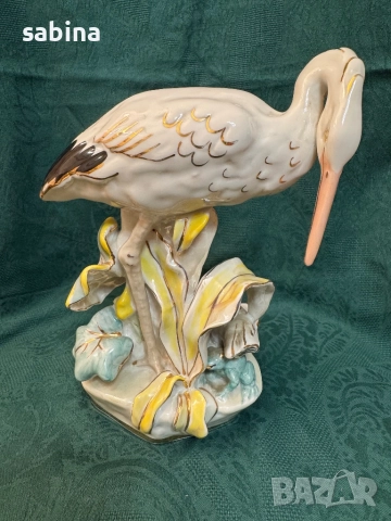 Статуетка „Щъркел с жаба“/“Чапла с жаба“, Дулевский фарфоровый завод (Дулево), СССР, 1967 г. 