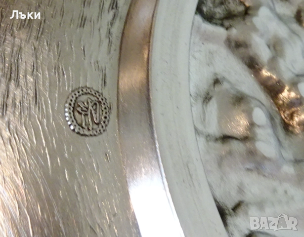 Калаена чиния с картина Сватосване,калаена сватба,19 см. , снимка 7 - Антикварни и старинни предмети - 52776510