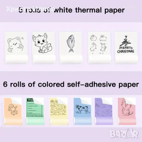 Преносим Мини принтер коте  термопринтер с Bluetooth, снимка 5 - Принтери, копири, скенери - 49255406