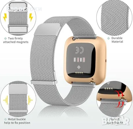 Метална каишка за Fitbit Versa 2, миланска мрежа от неръждаема стомана, снимка 6 - Смарт гривни - 48466694