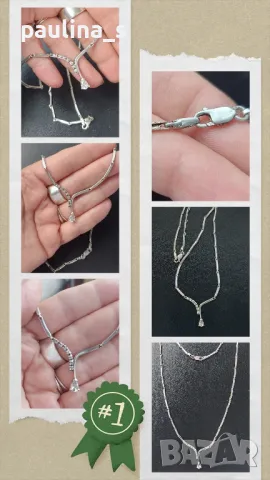 Два броя / Сребърно колие с камъни / проба 925 Italy , снимка 11 - Колиета, медальони, синджири - 49312478