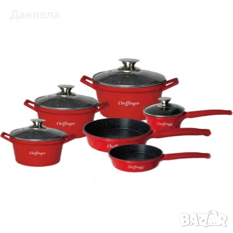Премиум комплект съдове за готвене 12 части с мраморно покритие Cheffinger, снимка 10 - Съдове за готвене - 53122701