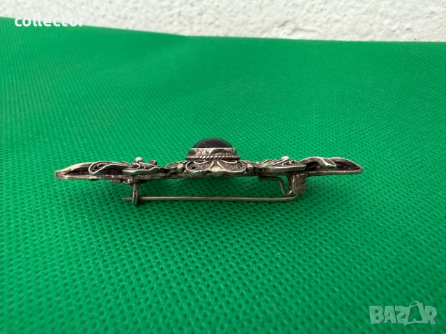 Стара сребърна брошка с камък. №7508, снимка 3 - Колиета, медальони, синджири - 52084663