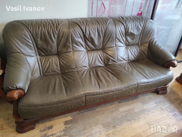 Дивани и фотьойл - кожа и дървен масив, снимка 1