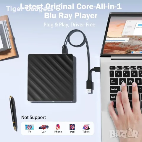 Външно Blu-ray устройство Wbacon 5 в 1 с USB 3.0, USB-C, SD/TF четец и CD/DVD записвачка, снимка 6 - Кабели и адаптери - 55709576