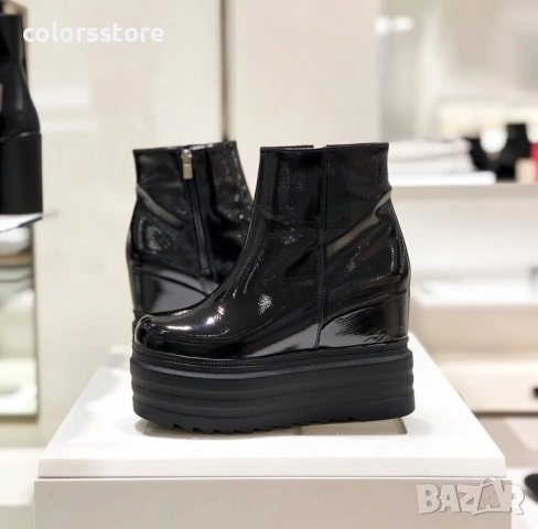 Боти на платформа - черен лак - SJB50 