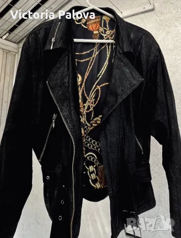 Прекрасно скъпо кожено яке тип байкърско с диагонален цип, снимка 13 - Якета - 47670261