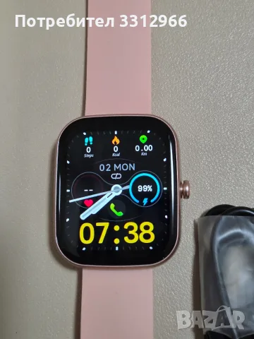 Смарт часовник Kuizil Smart Watch в розов цвят с правоъгълен корпус в цвят розово злато, снимка 2 - Смарт часовници - 56060948