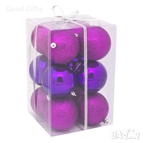 12 броя Комплект лилави коледни топки, 5см, снимка 2 - Други стоки за дома - 42685752