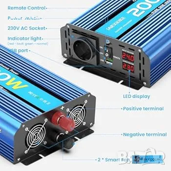 24 V 220 V Pure Sinus 2000 W/4000 W трансформатор на напрежение 24 V 230 V инверторен, снимка 2 - Други инструменти - 47897381