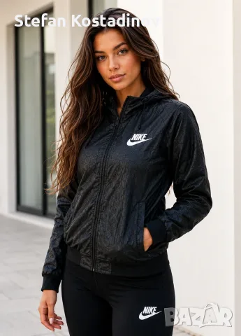 ✅Дамско черно яке Nike с качулка и бродирано лого– S, M, L XL XXL , снимка 2 - Якета - 55948370