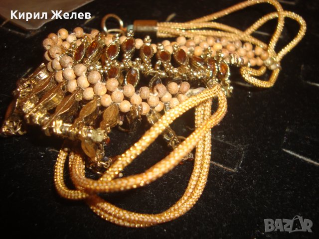 БОГАТО УКРАСЕНА ЗЛАТИСТА с КРАСИВИ ФАСЕТИРАНИ КРИСТАЛИ КАМЪНИ ВИНТИДЖ ОГЪРЛИЦА 14200, снимка 15 - Колиета, медальони, синджири - 30625579