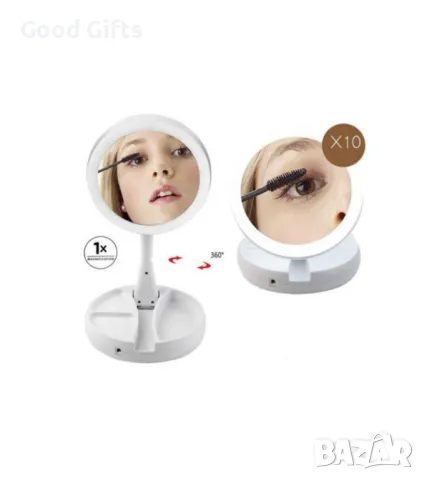 Двустранно сгъваемо LED огледало, Козметично, 10х увеличение , снимка 5 - Комплекти и лотове - 48692233