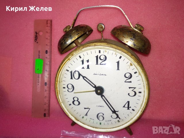 JANTAR MADE in USSR Стар РУСКИ БУДИЛНИК МЕХАНИЧЕН НАСТОЛЕН ЧАСОВНИК ЯНТАР СССР 43674, снимка 3 - Антикварни и старинни предмети - 44463409