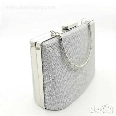 Клъч официална дамска чанта бална сребърна с брокат, снимка 2 - Чанти - 48908584