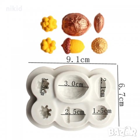 Орех жълъд ядки боровинки силиконов молд форма за декорация и украса торта фондан шоколад, снимка 3 - Форми - 26125120