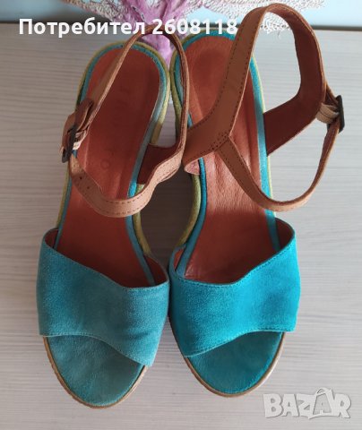 Синьо-зелени Invito сандали – платформа, велур, № 39  , снимка 6 - Сандали - 36745927