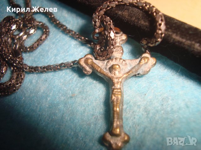 СТАР БРОНЗОВ НАГРЪДЕН КРЪСТ РАЗПЯТИЕ със СРЕБРИСТА ВЕРИЖКА ПАТИНИРАН БРОНЗ КРЪСТЧЕ 26923, снимка 10 - Антикварни и старинни предмети - 34896337