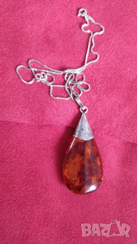 Кехлибарена висулка със сребърен обков и сребърна верижка, снимка 7 - Колиета, медальони, синджири - 44261777