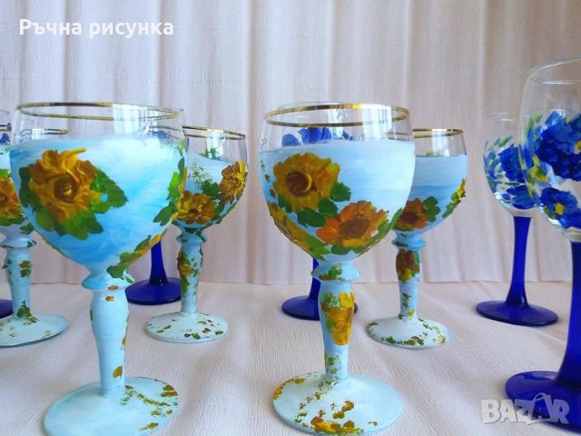 Наличен комплект ръчно рисувани чаши 6 броя, снимка 2 - Декорация за дома - 38380185