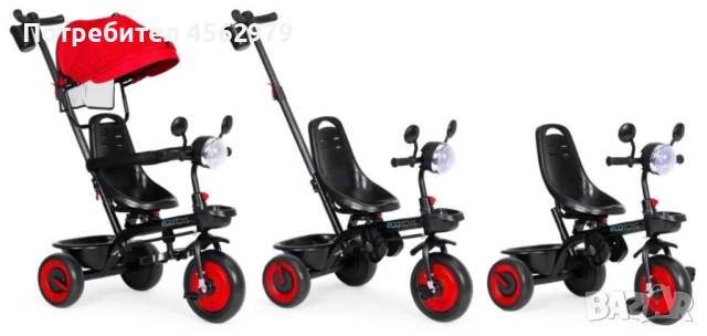 Детска триколка, количка, 3 в 1, въртяща се седалка, червен сенник, снимка 6 - Детски велосипеди, триколки и коли - 51348760