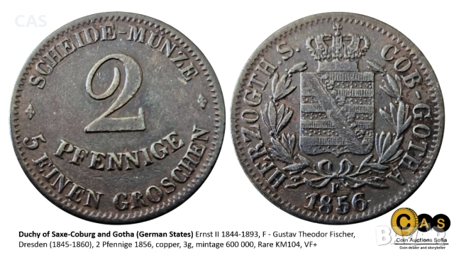 2 Пфенинга 1856 Сакс Кобург и Гота, снимка 1